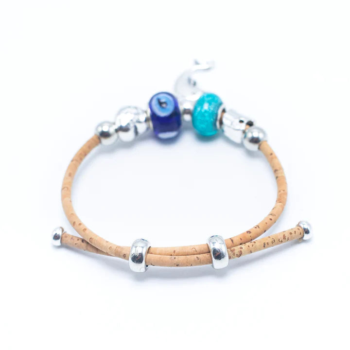 Korkarmband mit Charm - Elefant, Delfin, Blatt